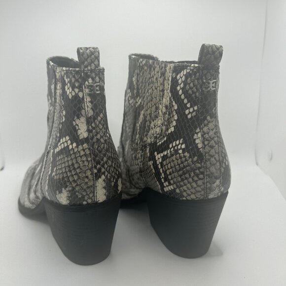 Sam Edelman Womens Snake Print Booties Block Heel Pointed Toe 7 Black & White Fa - Picture 4 of 10